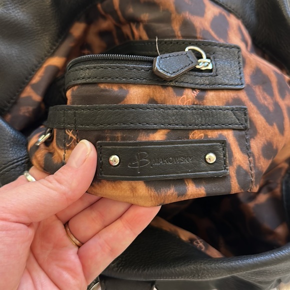 B Makowsky leather shoulder bag satchel black silver - Picture 4 of 5